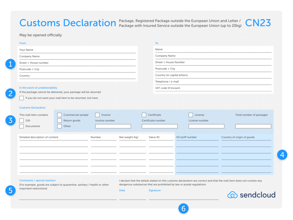 internationale versandbedingungen glossar cn22 formular