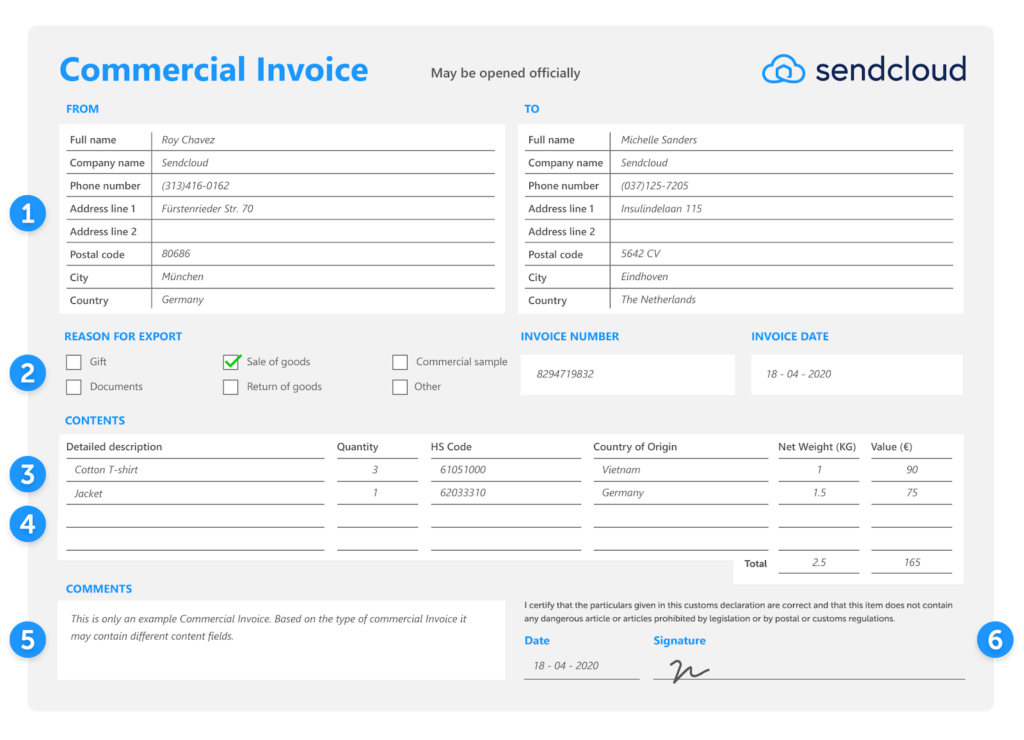 commercial invoice example