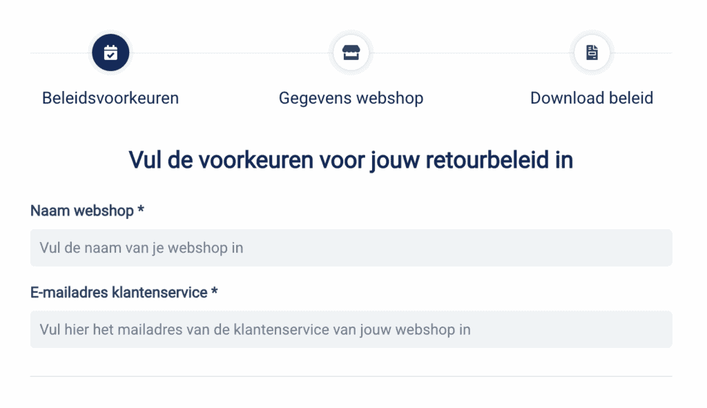 Screenshot van de tool voor retourbeleid van Sendcloud