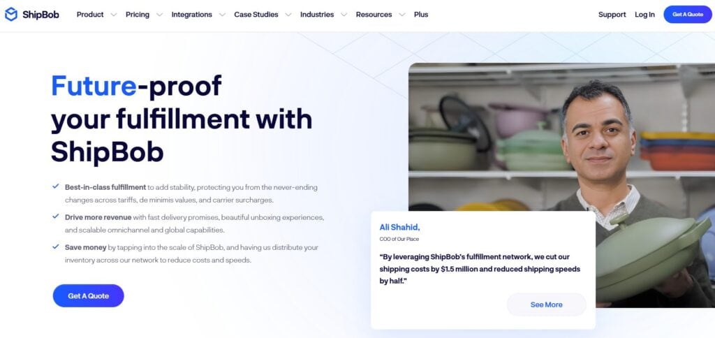 screenshot shipbob homepage